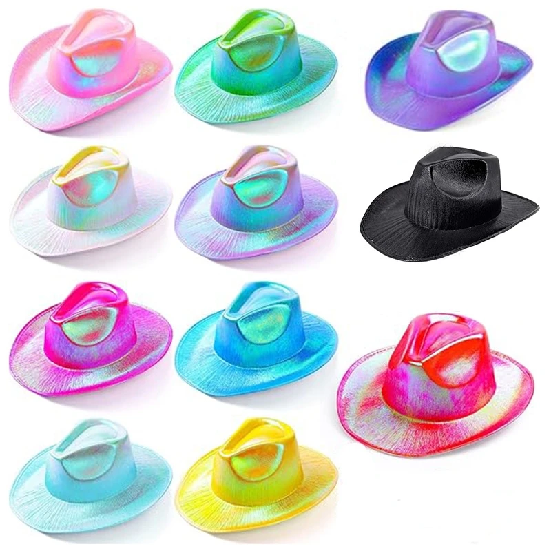 New Western Magic Cowboy Hat Neon Flash Space Cowboy Hat Halloween Carnival Party Pink Colorful Hat Holiday Party Dance Props