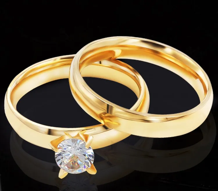 2pcs 4mm Zircon Couple Rings – Men’s Stainless Steel & Women’s Gold Jewelry - Image 2