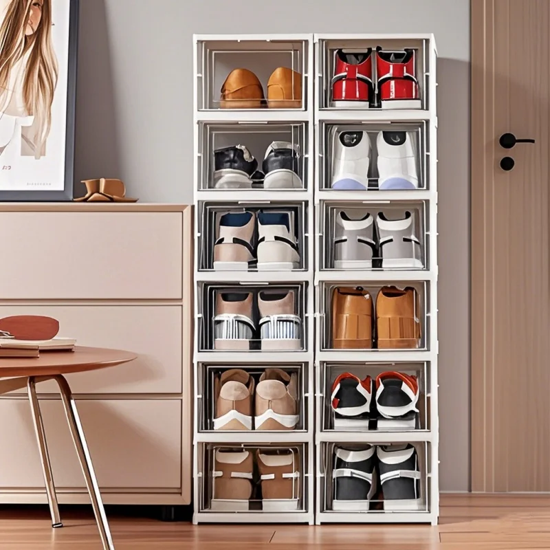 Shoes Storage Box Foldable Transparent Sneaker Shoe Organizers Cabinet Stackable Dustproof High-top Cabinet Shoe Rack Shelf 5