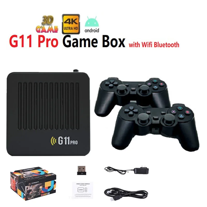 

G11 Pro Video Game Console Game Stick 2.4G Wireless Double Controller Gamepad 4K Android 9.0 TV Box For PS1/PSP 60000+ Games