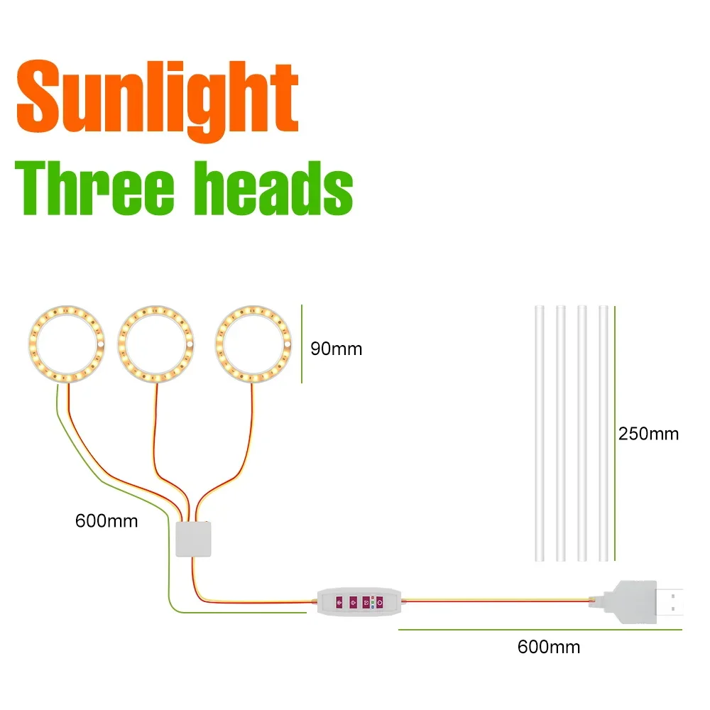 USB-Powered LED Grow Light with Full Spectrum & Dimmable Timer for Indoor Hydroponics and Greenhouses
