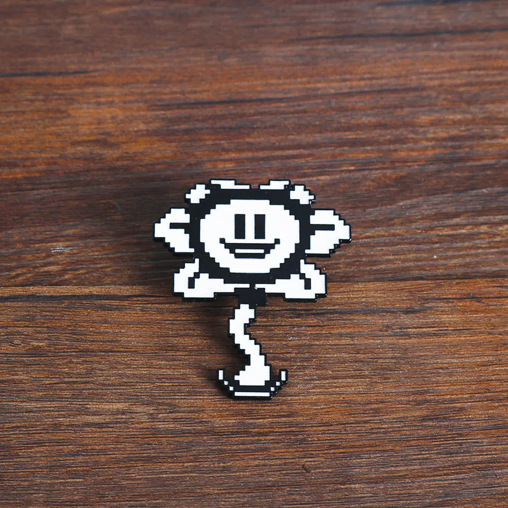 Game Undertale Animal Badge Brooch Pins Cute Black/White Pixel Cartoon Dog And Flowey Shape Cosplay Props