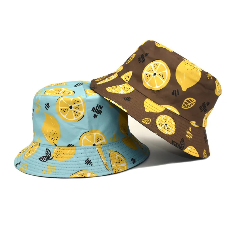 womens white bucket hat Fresh Fruit Lemon Print Fisherman Hat Women's Leisure Travel Sun Hat Couple Hat Double-sided Wearable Foldable Bucket Hat Unisex buckethat