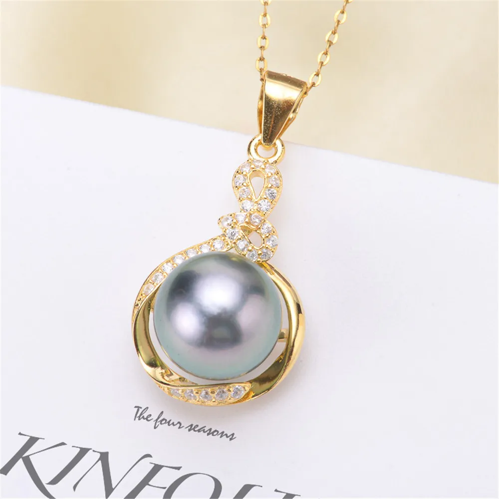 

DIY Pearl Accessories S925 Sterling Silver Pendant Empty Holder Gold Plated Fashion Necklace Pendant with 9-10mm Beads