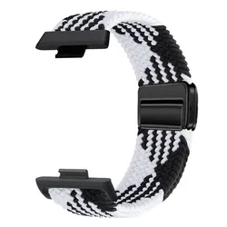 Magnetic Nylon Loop Sport Watchband - Versatile Replacement Bracelet Strap for Redmi Watch 5 (Black white)