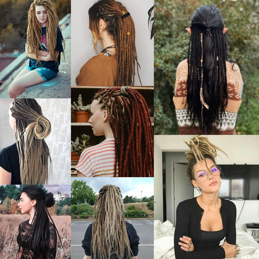 Full Star 24 Inch Handmade Ombre Black Breads Natural Look Fake Dreadlocks Synthetic Crochet Double Ended Faux Locs Extensions 6