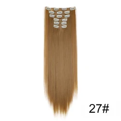 Synthetic Long Straight Hair Extensions - 24 Inch Clip - In Blonde Black Hairpieces, Heat Resistant (27)