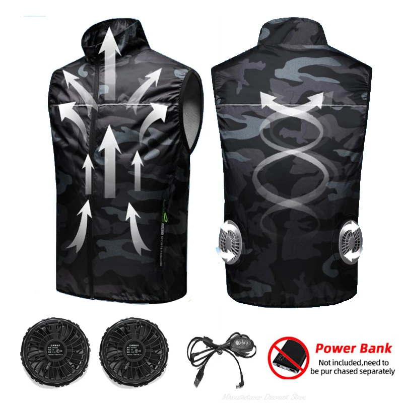 thumbnail image 1 of Nuevo chaleco de hielo para hombre, ventilador, aire acondicionado, ropa deportiva, chaleco de enfriamiento recargable por USB, chaqueta de verano para acampar, pescar y hacer senderismo, ropa de trab, 1 of 5