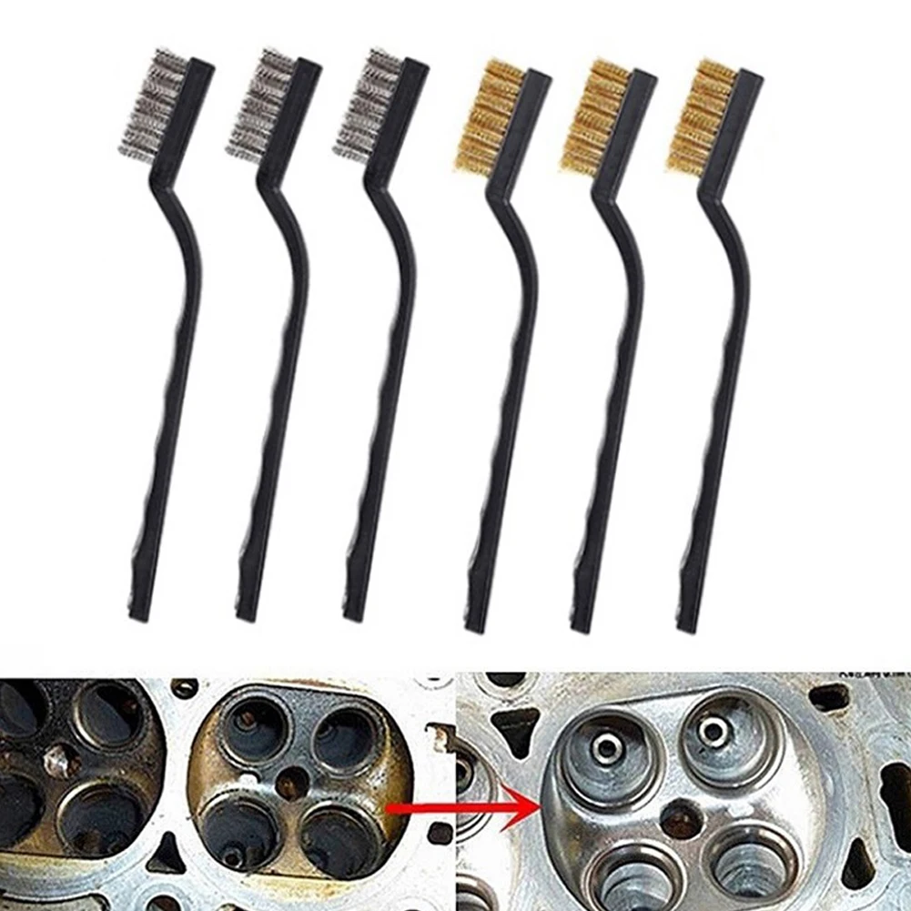 

Wire Brush Brass Brushes Woodworking 6pcs/Set Clean Tools Curved Handle Metal Remove Rust Mini Nylon Brush Home Kits