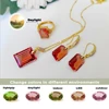 Color-change suldanite Chamfered square jewelry set adjustable ring necklace earrings in different lights have different colors 1