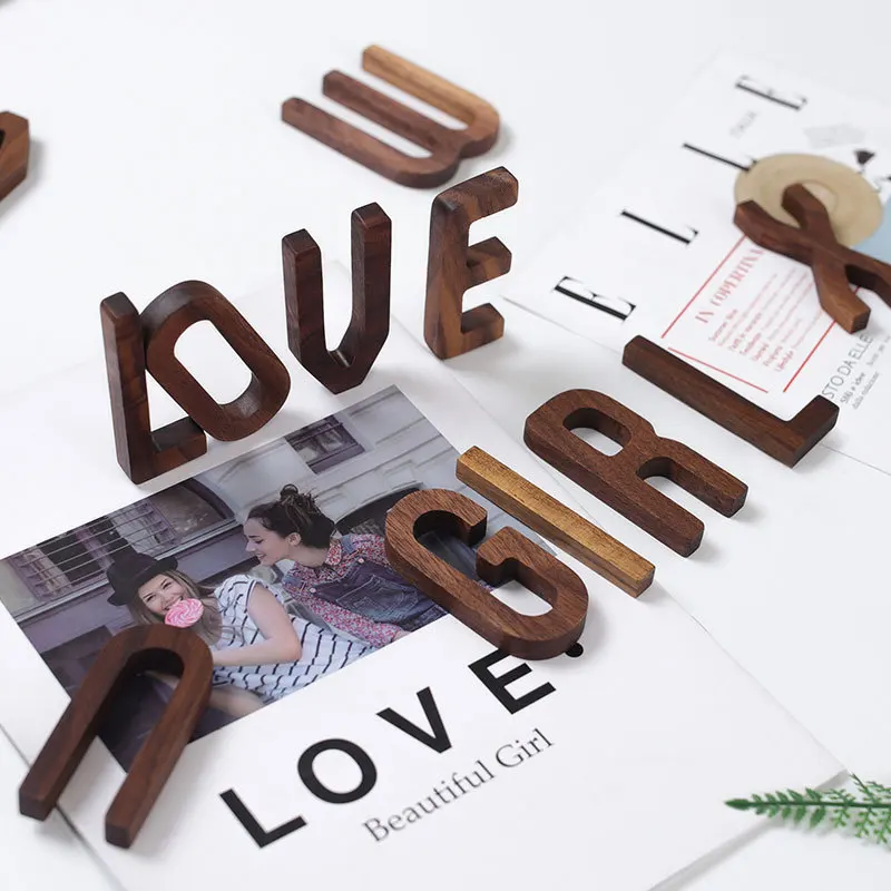 Wooden Letter Decor Nordic Style Walnut Letter Decorative Letters Combination Wall Decoration DIY Letter Home Decoration