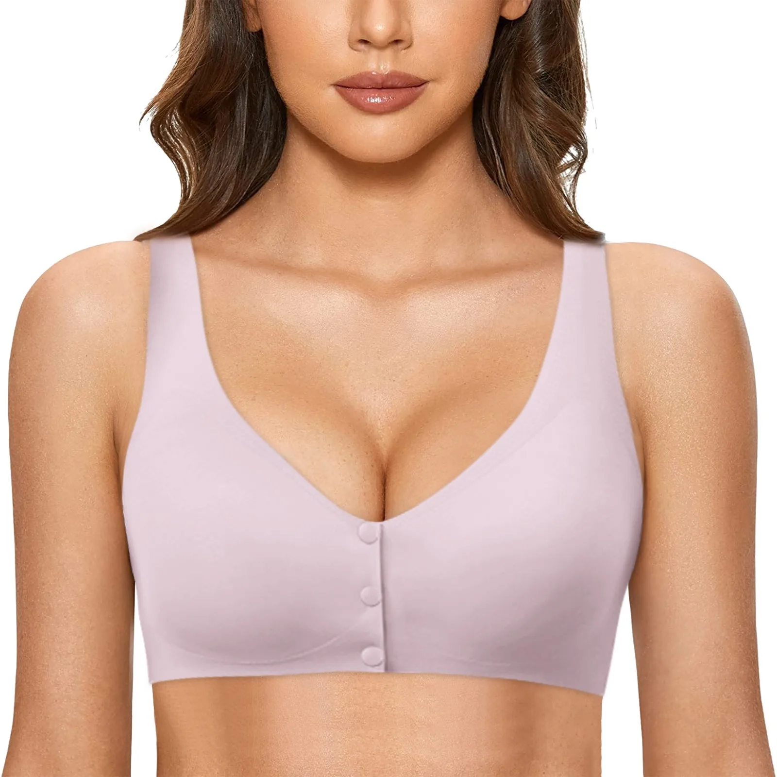 

One-piece Soild Color Front Closure Seamless Women Bras Plus Size Seel-rimless Breathable Gather Anti-Sagging Underwears