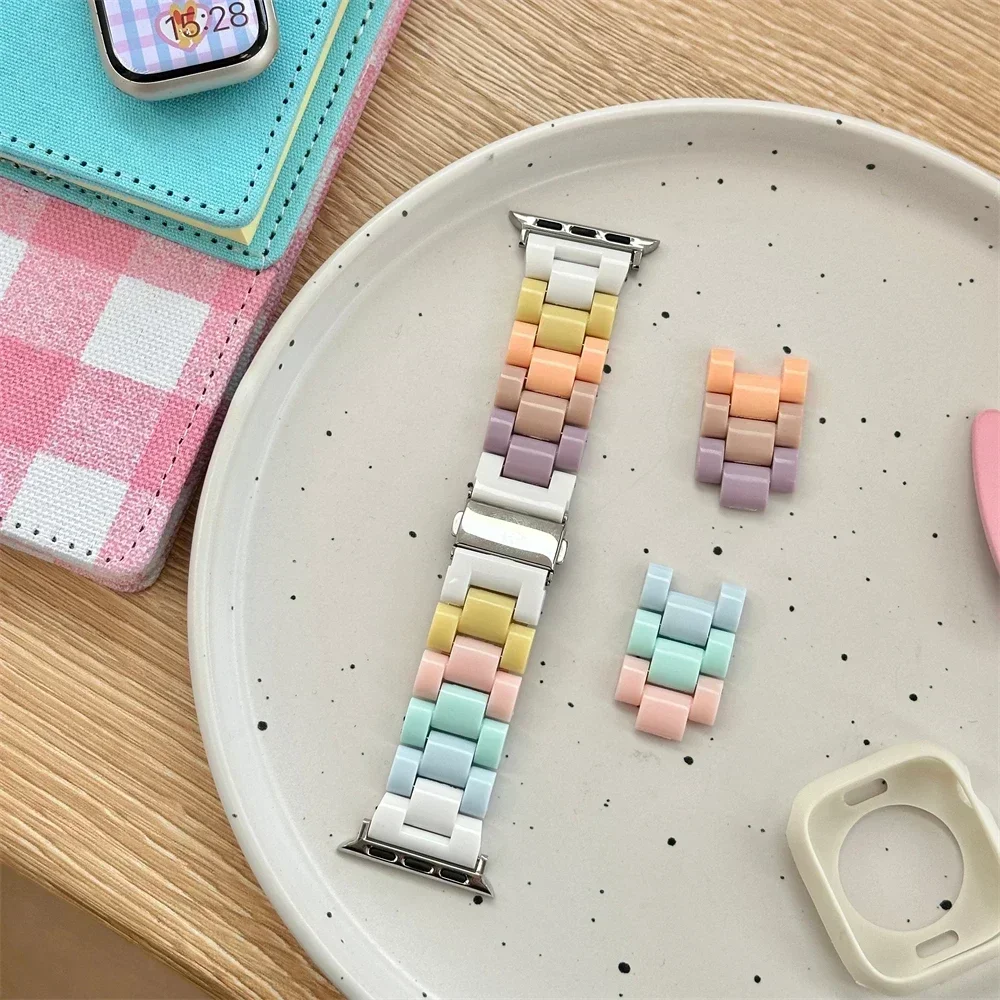 Spring Rainbow Candy Resin Band for Apple Watch Ultra 2 49mm 7 8 9 10 41 45 40mm 42 44 46mm Strap Women Bracelet for IWatch 6 SE