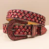 Leopard Goth Rhinestones Belts Women PU Leather Straps Rhinestones Belts Cowgirl Y2K Girls Fashion Belt for Jeans Men