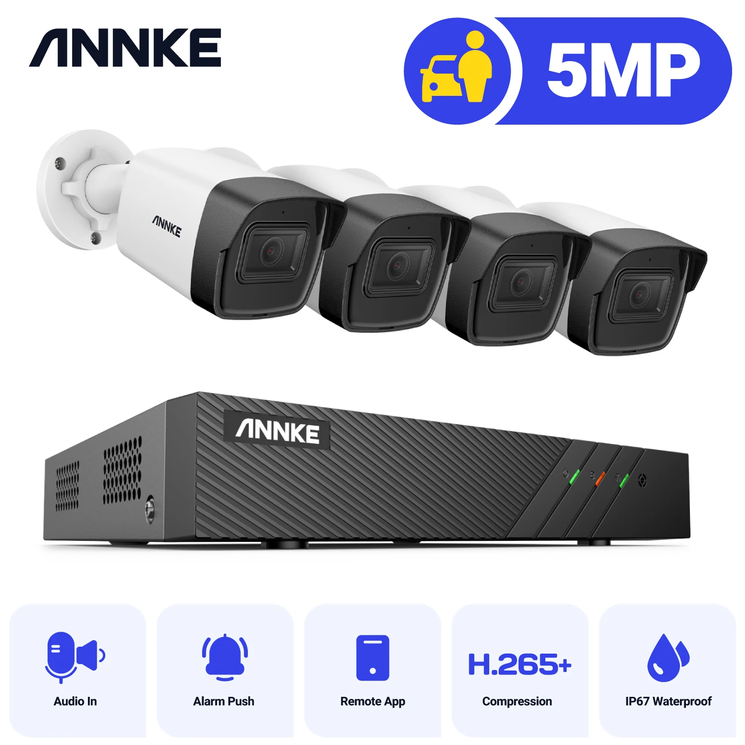 

ANNKE 5MP 8 Channel PoE Security System with 4 Bullet Cameras,EXIR Night Vision H.265+ Support IP67 Weatherproof CCTV Camera Kit