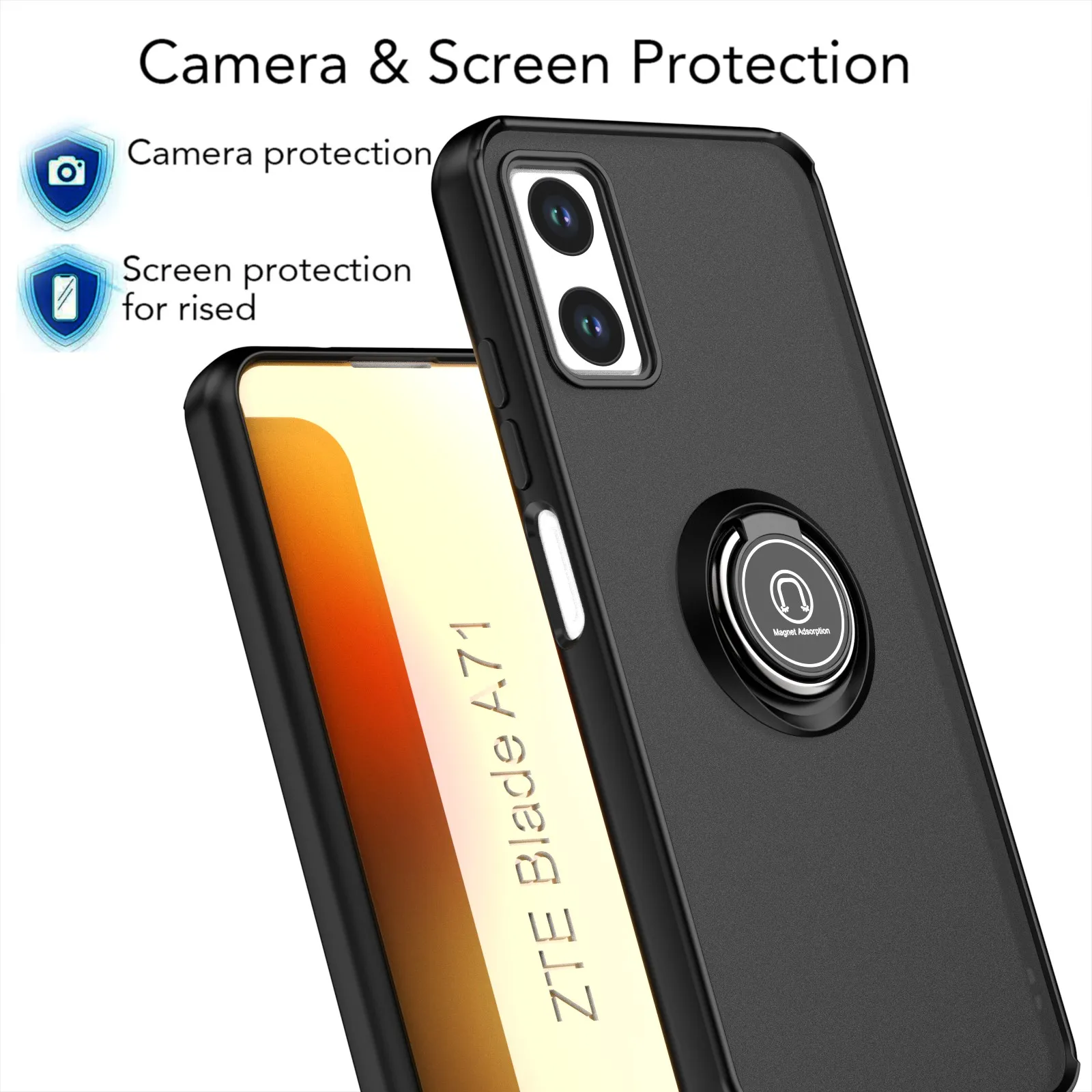 Luxury Contrast Color Frosted Case with Integrated Ring Bracket and Shockproof Bumper