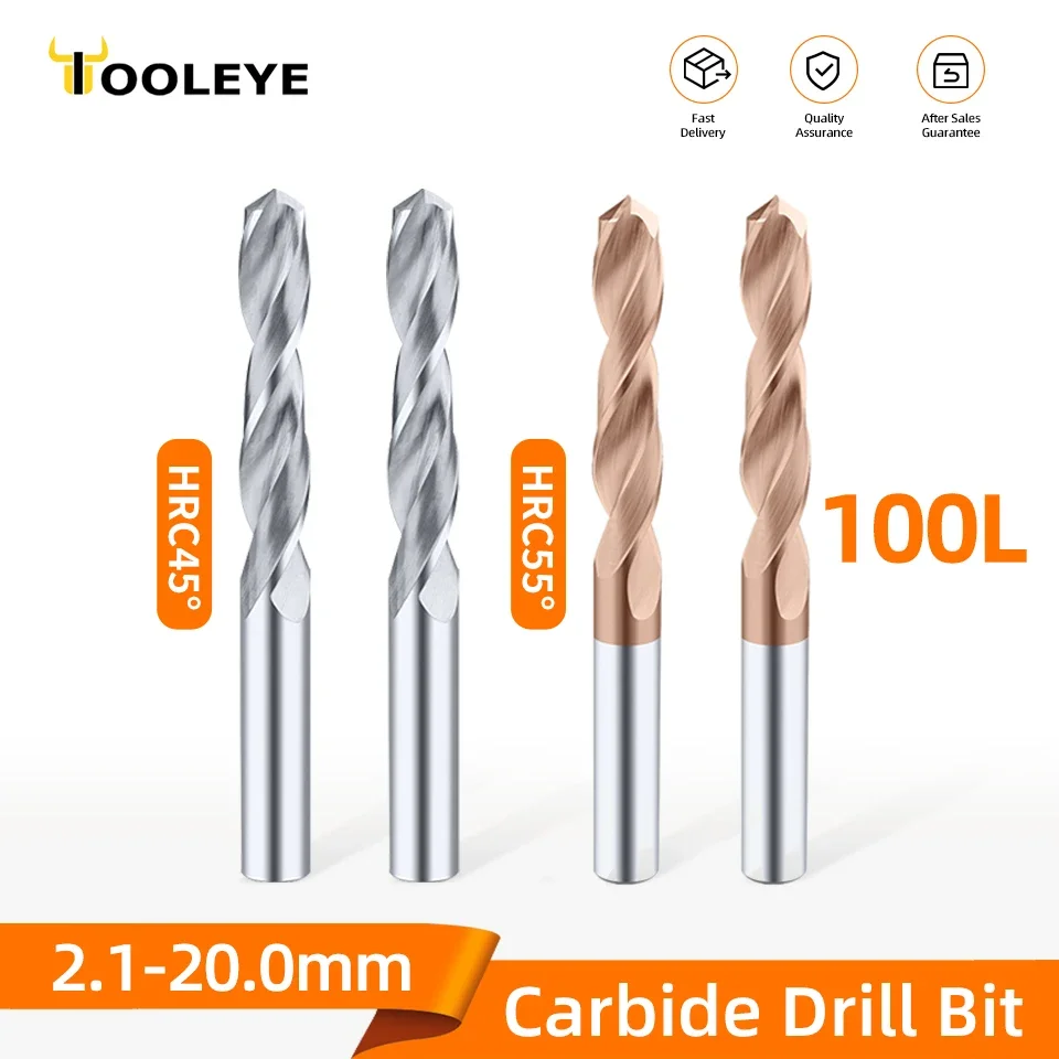 Tooleye 카바이드 드릴 비트, HRC55 °, 총 길이 100mm, CNC 선반..
