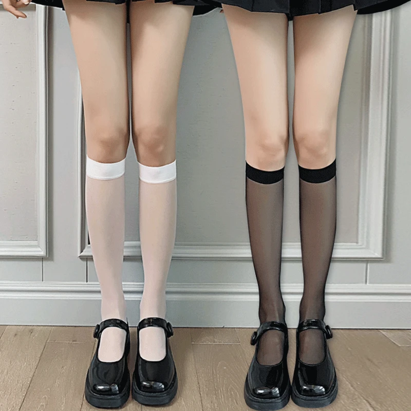 

3pairs Summer Lolita Socks Sexy JK Women Girls Socks Uniform See Through Thin Long Socks Lolita Nylon Knee Lolita Stockings