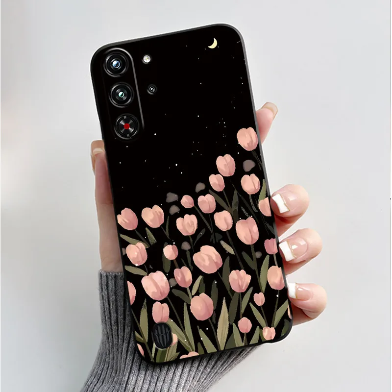 Soft Silicone Black Shell with Cute Flower Design - Protective Case