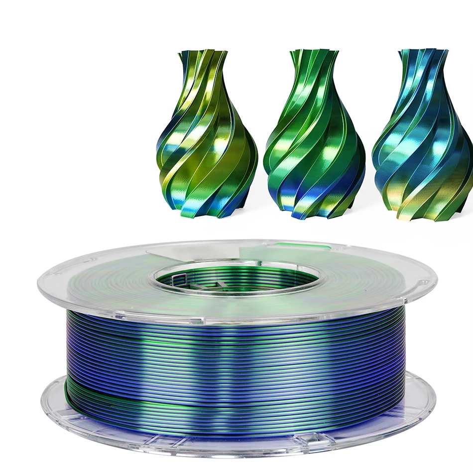 실크 PLA 3D 프린터 필라멘트 플라스틱 소재, 3D 인쇄용 실크 삼색 PLA, 금 실버 구리, 250g, 95A, 0.25Kg, 1.75mm