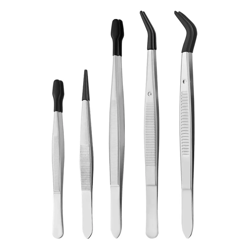 1/2/3/4pcs 고무 팁이있는 핀셋 핀셋 고무 PVC 실리콘 코팅 비 마링 플랫 팁 구부러진 팁 핀셋 팁 핀셋