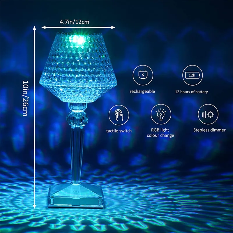 LED Acrylic Desk Lamp Diamond Crystal Table Lamp Creative Transparent Prism Night Light Touch Control For Bedroom Restaurant 5