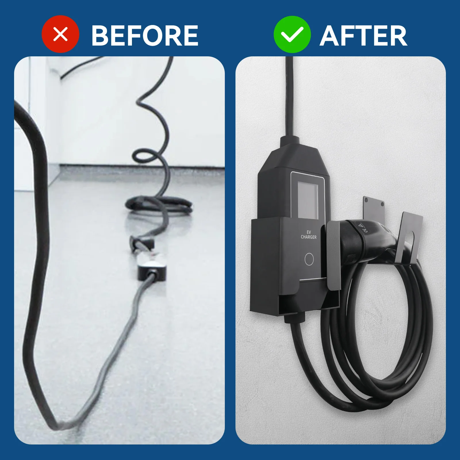 EV Charging Cable Holder Kit for Portable/Mobile EV Charger