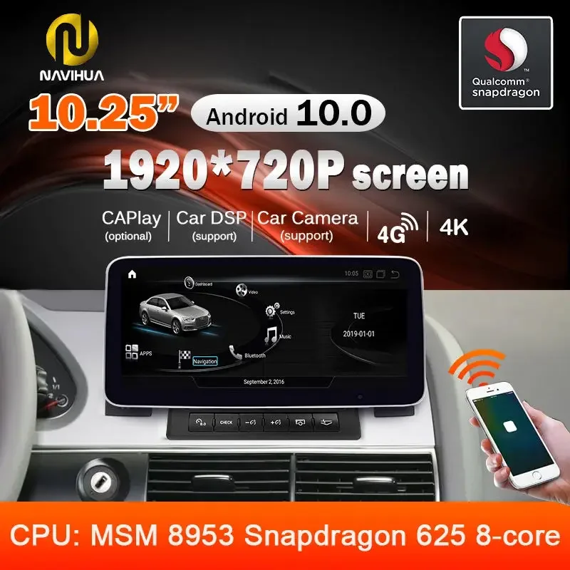 

Android 10,25 дюймов Восьмиядерный GPS навигатор Автомобильный DVD мультимедийный плеер головное устройство Авторадио для Audi A6 C6 2005-2011