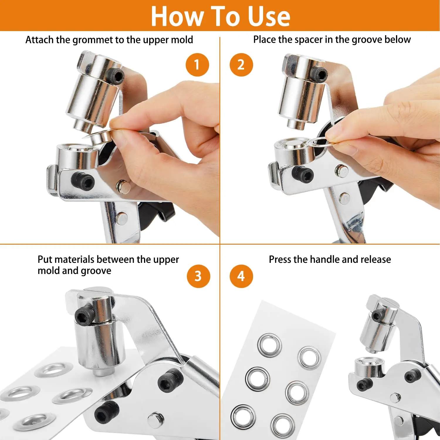 Grommet Pliers Kit Tools Handheld Hand Press Metal Eyelet Hole Punch Plier for Leather Canvas Clothing DIY Tarp Ring 6mm 10mm