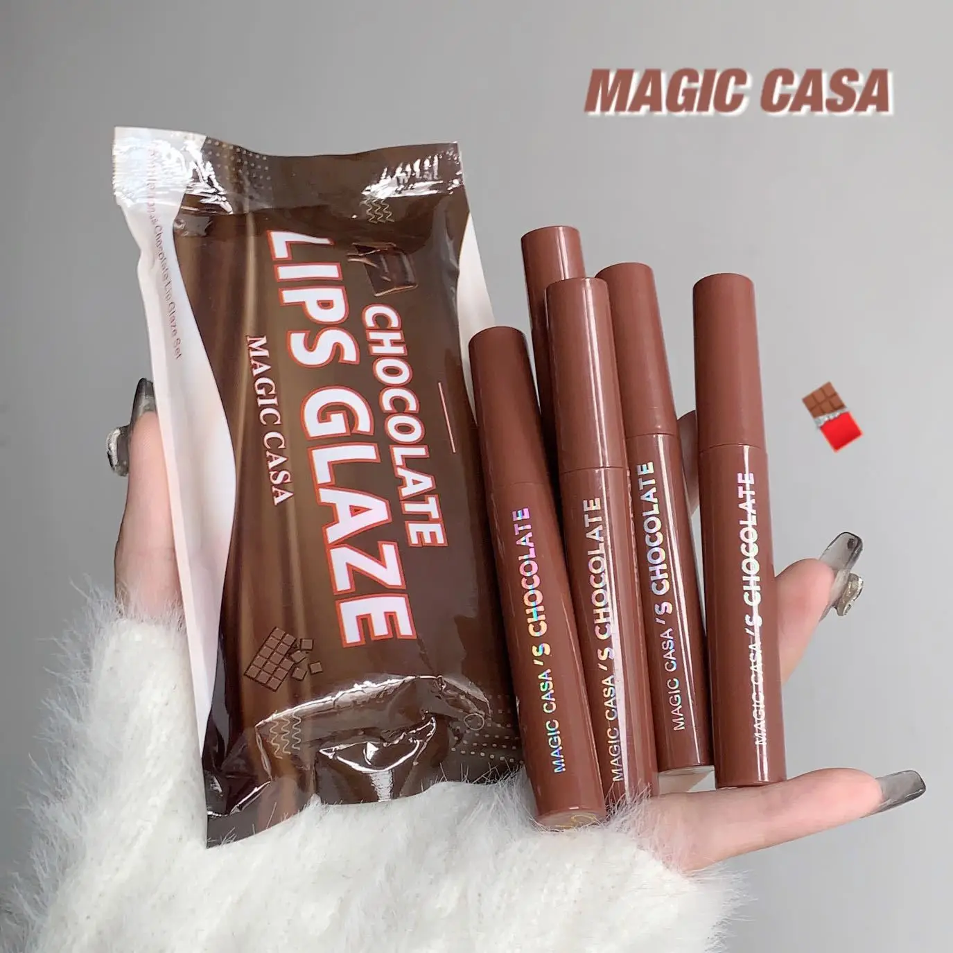 Description Picture 2 of item5Pcs/Set Chocolate Lip Gloss Set Waterproof Long-Lasting Non-Sticky Silky Smooth Nude Red Liquid Lipstick Makeup Cosmetics