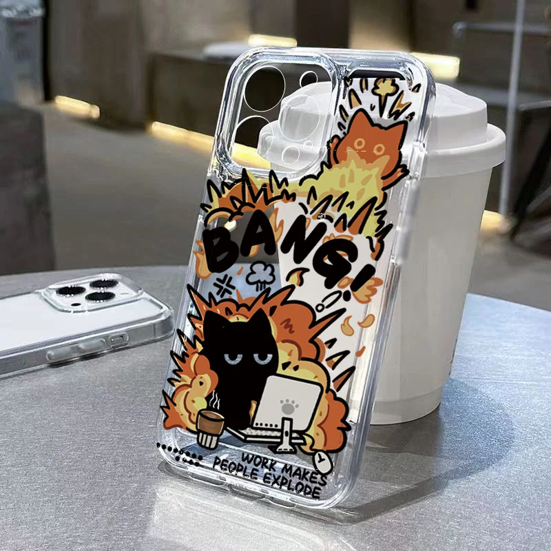 Creative Black Cat Transparent Phone Case - Soft Silicone Cover
