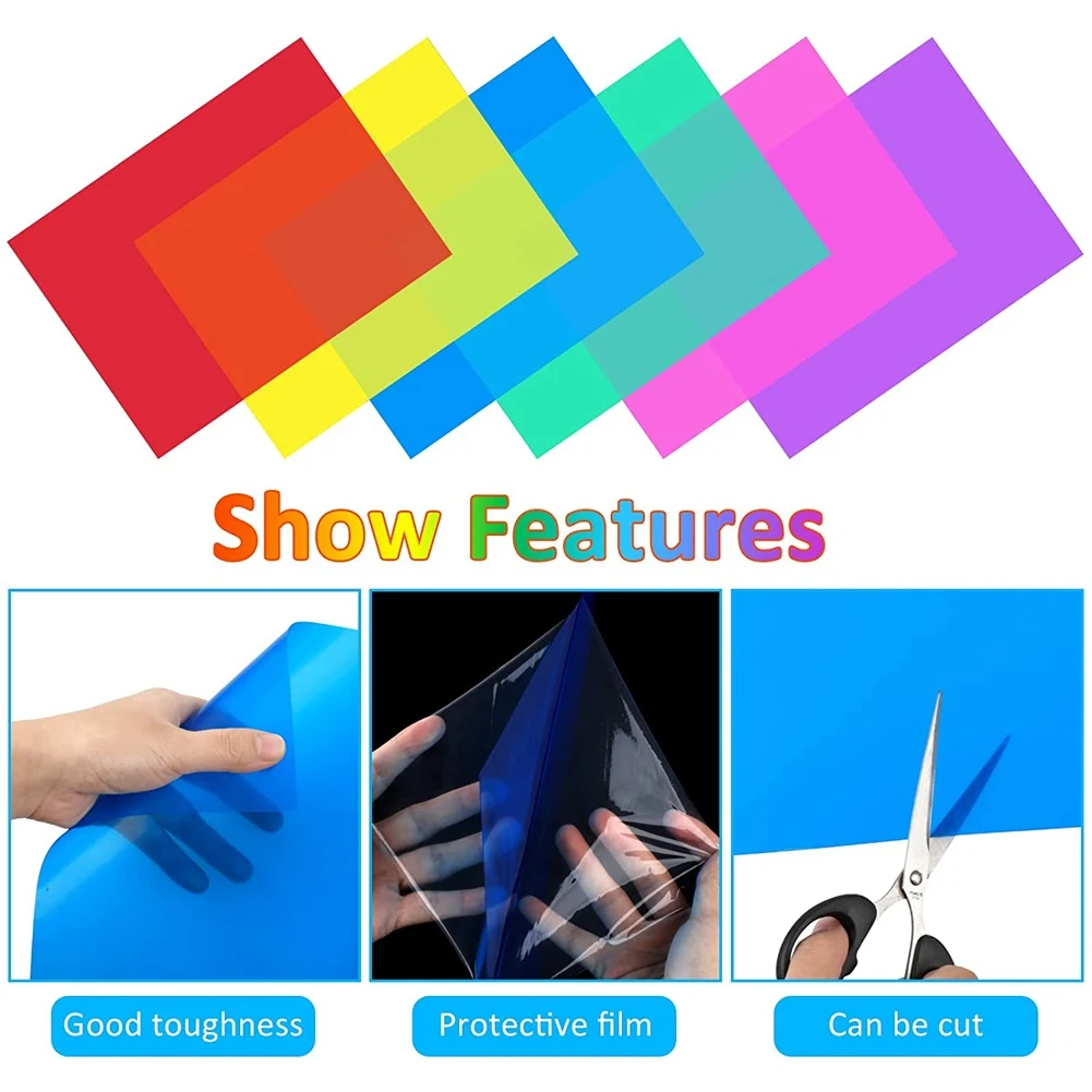 Pack of 6 Colour Films Gel, Transparent Coloured Film, Heat Resistant for Lamps, Coloured Filter (30 x 21 cm) 3