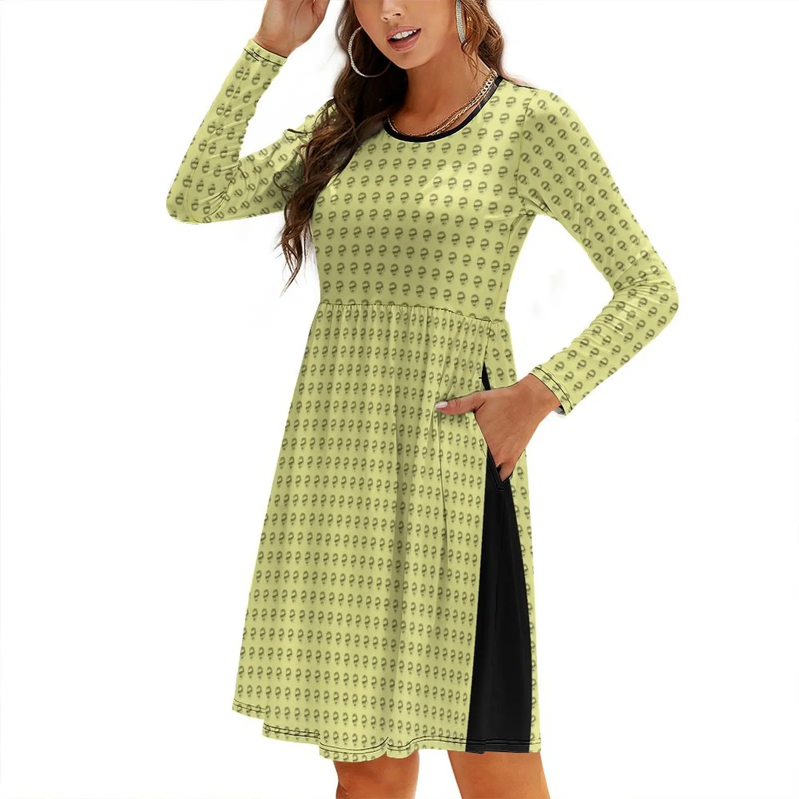 

Jeff Goldblum Pattern Gold Round Neck Baggy Dress elegant dress elegant women's dresses for wedding