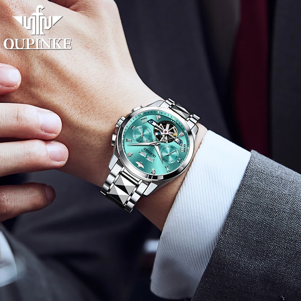 OUPINKE 3186 Automatic Men Watch Luxury Hollow Mechanical Watch For Men Roman Scale Auto Date Deep Waterproof Male Wristwatch