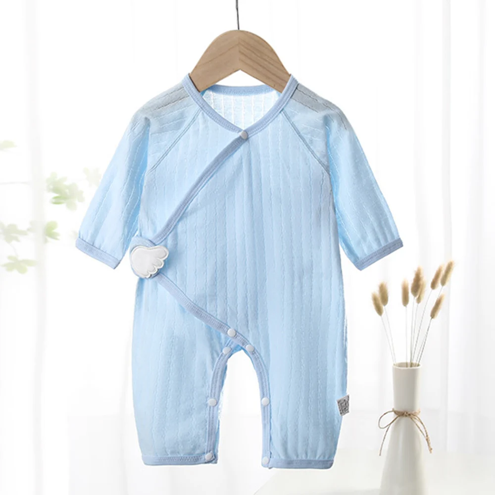 

Baby Boy Romper Long Sleeve Summer Solid Color Thin Type Newborn Clothes 0-3 Months Hospital Air Conditioning Clothes