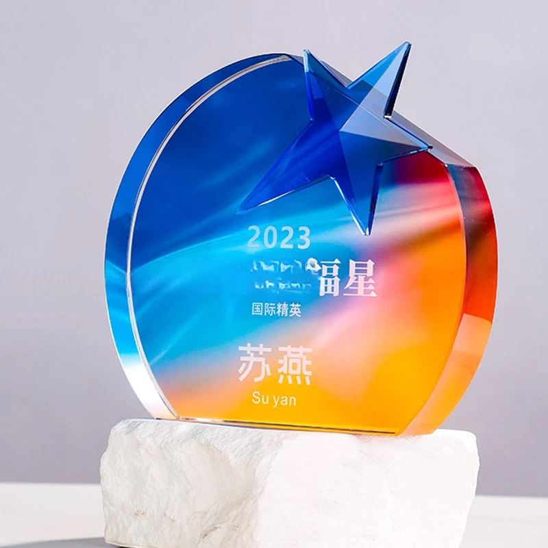Customized Rotundity Crystal Trophy Color Printing Sports Annual Meeting Award Outstanding Employee Souvenir Home Decoration 1Pc