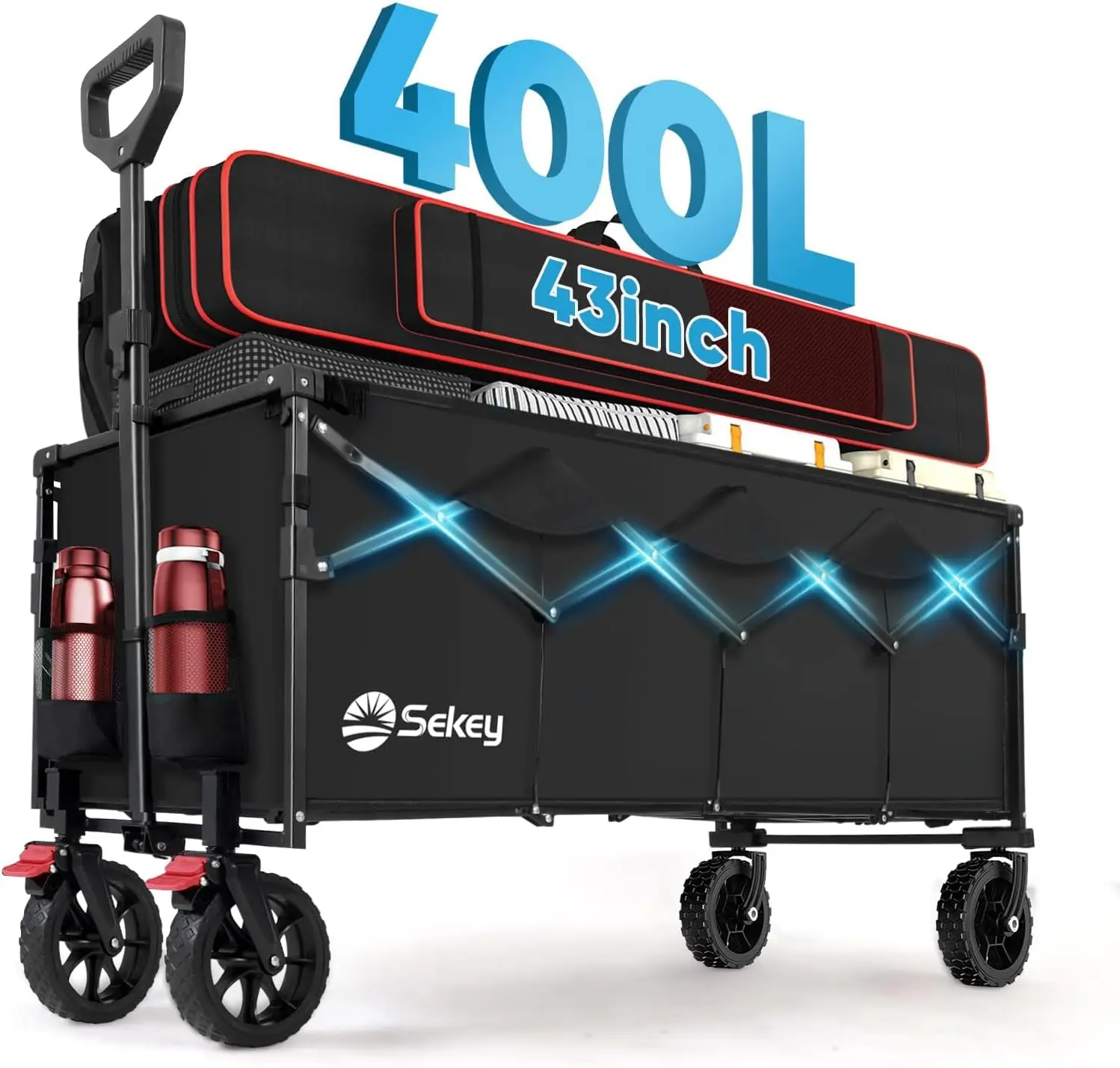 Sekey 43" Extended Collapsible Wagon 400L Large Capacity 440LBS Heavy Duty Folding Utility Garden Cart with All-Terrain Wheels