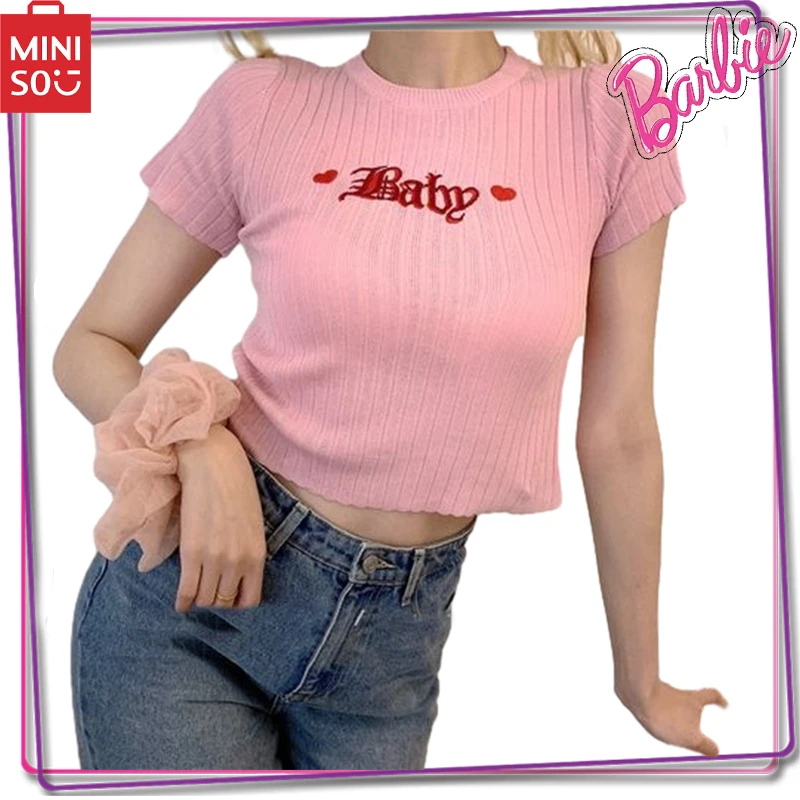 Barbie Maglieria Da Donna Y2K Maglione A Maniche Corte T-Shirt Vintage Top Corto Kawai Barbie Girls Maglione Corto Maglieria Regalo