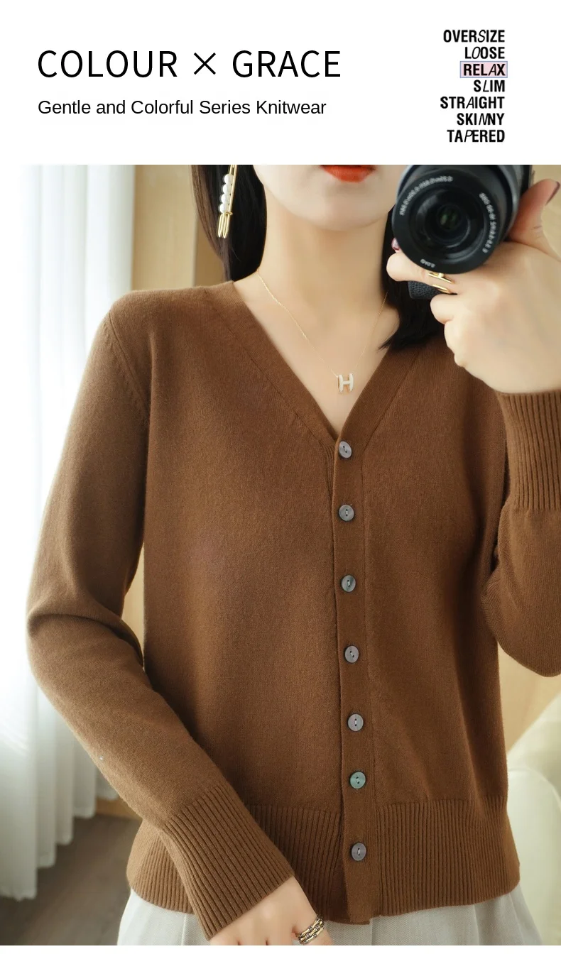 Early Autumn New Andy Cashmere Knit Cardigan V-Neck Solid Color Fashion High-Grade Comfortable Loose Casual Knitwear -GH021