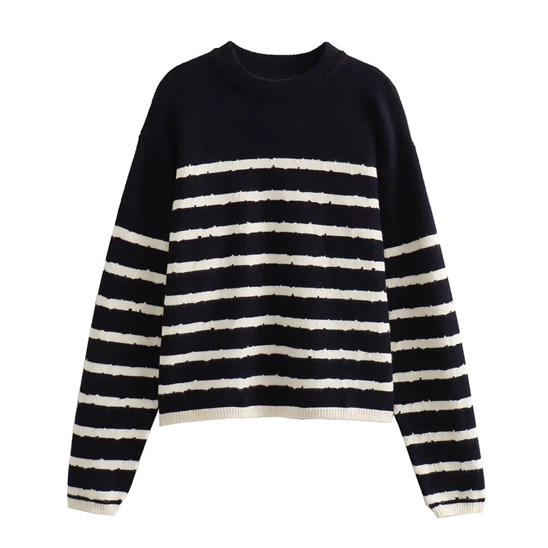 

Женский осенне-зимний полосатый свитер с длинным рукавом и круглым вырезом, Повседневный пуловер, топы
