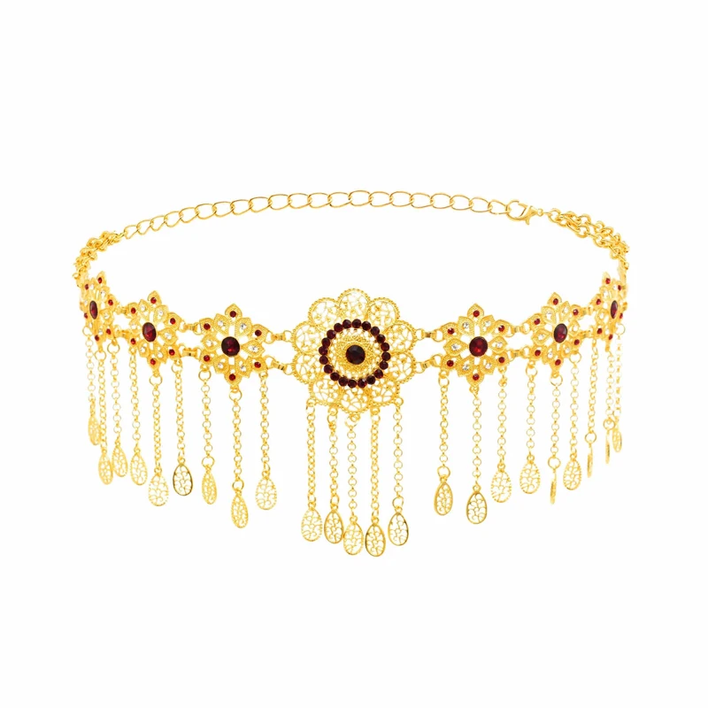 

Afghan Tassel Women Body Chains Hollow Flower Bohemian Ethnic Statement Charms Waist Chains Rhinestones Belly Chains Feminina