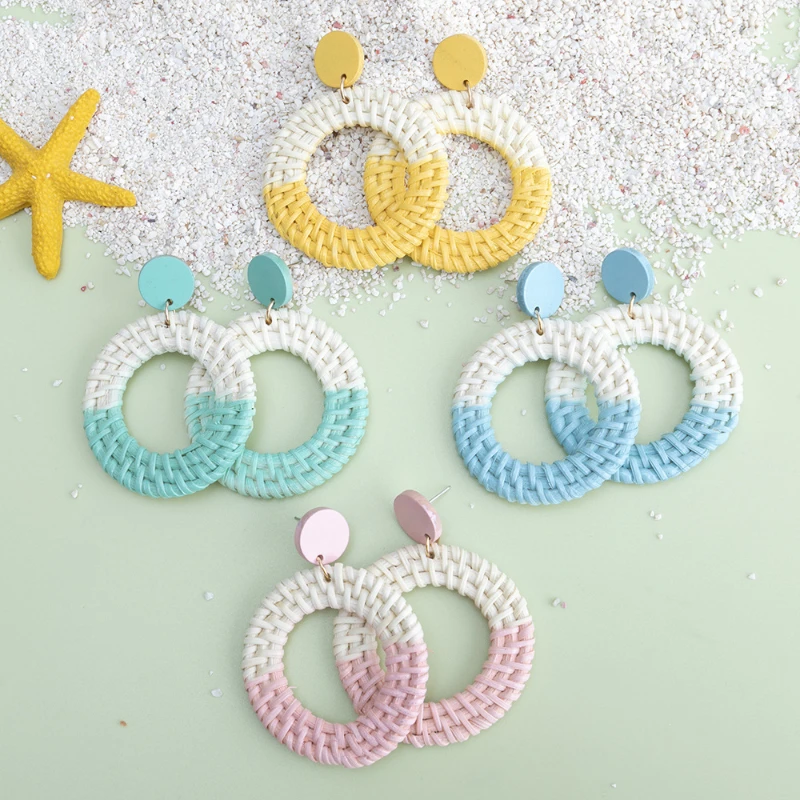 

Fashion Bohemian Handmade Rattan Earrings Women's Summer Ocean Beach Earrings Jewelry for Women