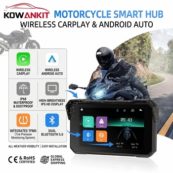 Navigatore Digitale Impermeabile per Moto, Display Kowankit con CarPlay e Android Auto, Schermo Portatile BT per Motociclette