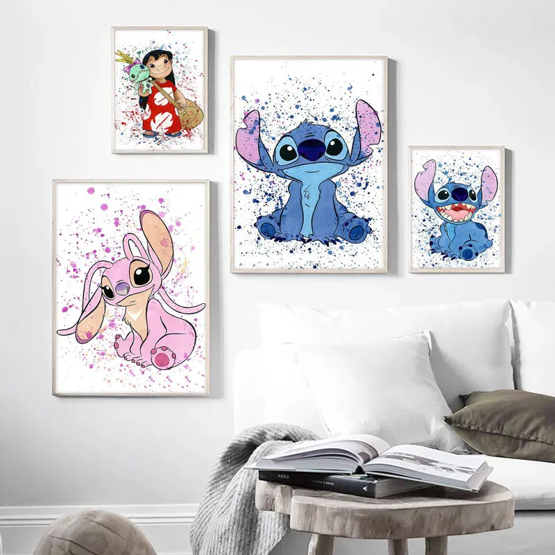 Disney Lilo & Stitch Pintura Em Tela Arte Da Parede Cartazes E Cópias  Disney Desenhos Animados Imagens Para O Quarto Do Miúdo Decoração De Casa -  Pintura E Caligrafia - AliExpress