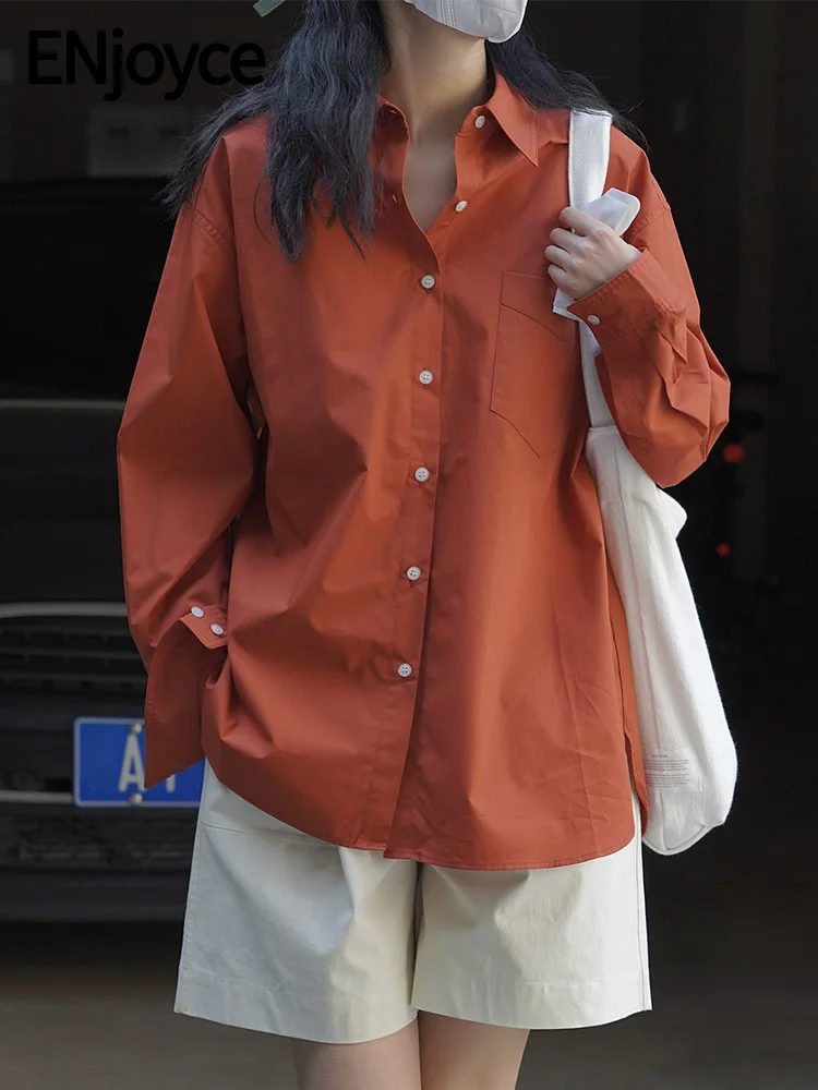 

ENjoyce 2024 Spring Women Loose Silhouette Shirts Female Korean Fashion Minimalist Long Sleeve Top Blouses Ladies Workwear