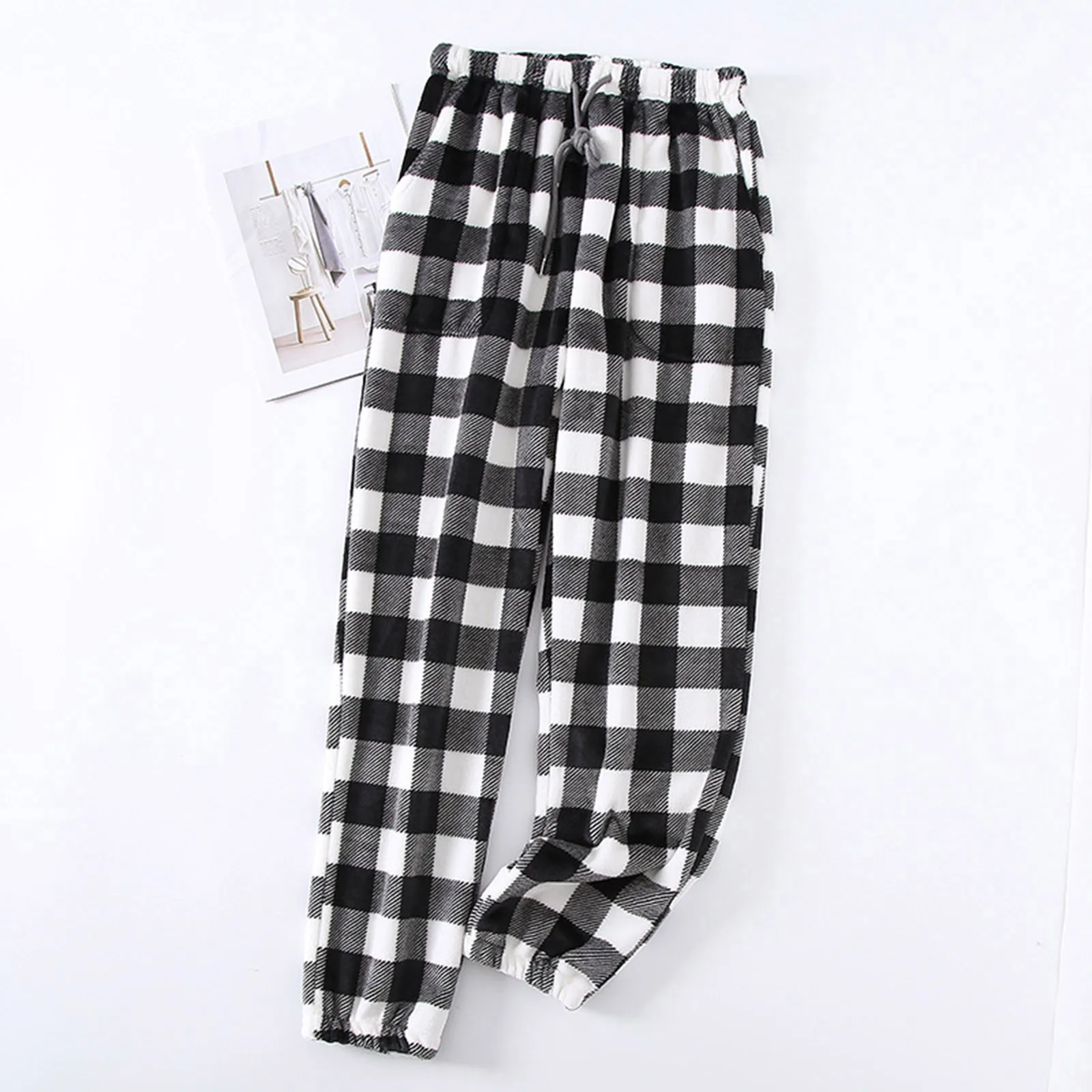 

Women's Casual Checkered Printed Pajama Pants With Pockets Soft Comfortable Loose Feminine Home Trousers