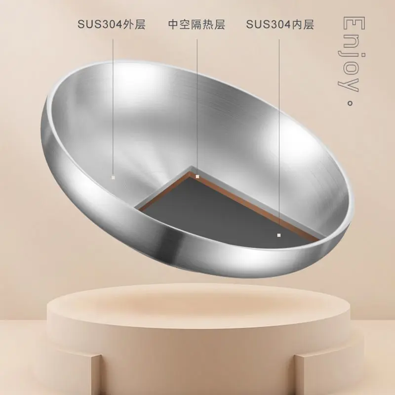 304 Stainless Steel Double Layer Dishes Tray Anti-Scalding Steak Plate Tableware Pan Fruit Dishes Household
