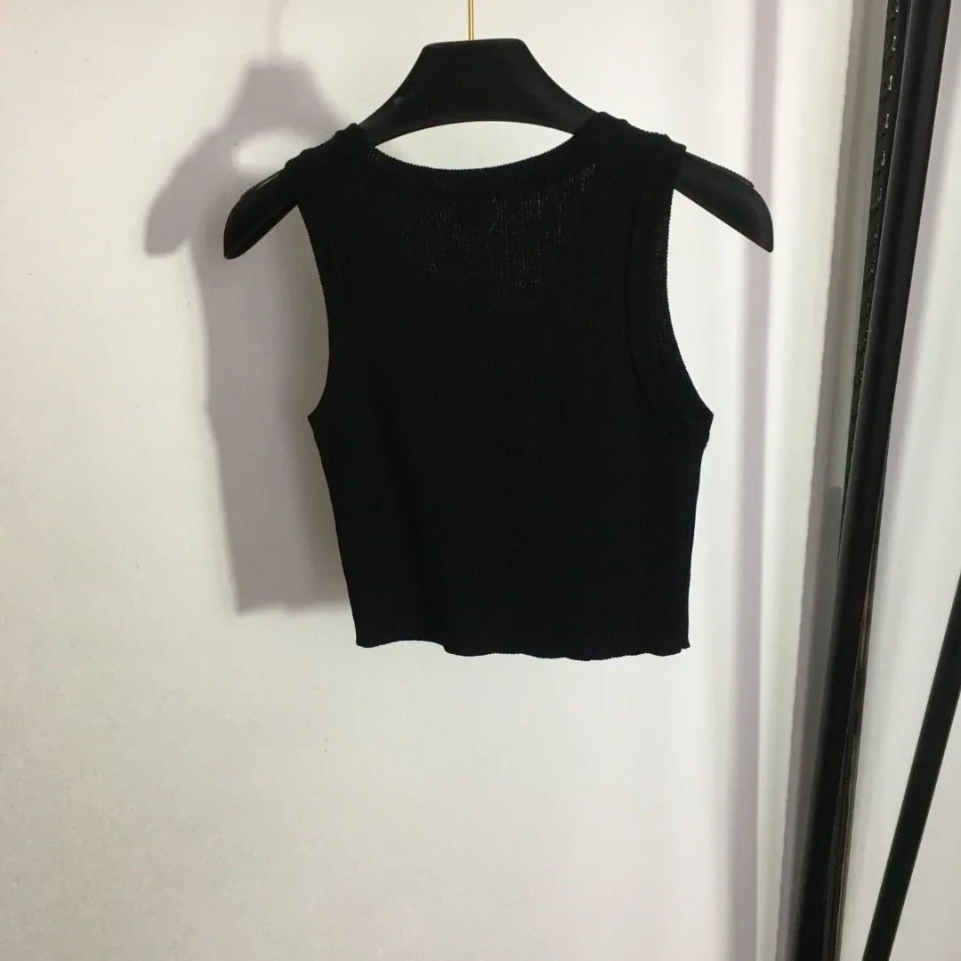 

2023 Women's Top New Fashion Short Knit Vest White Pink Black Grey 5603