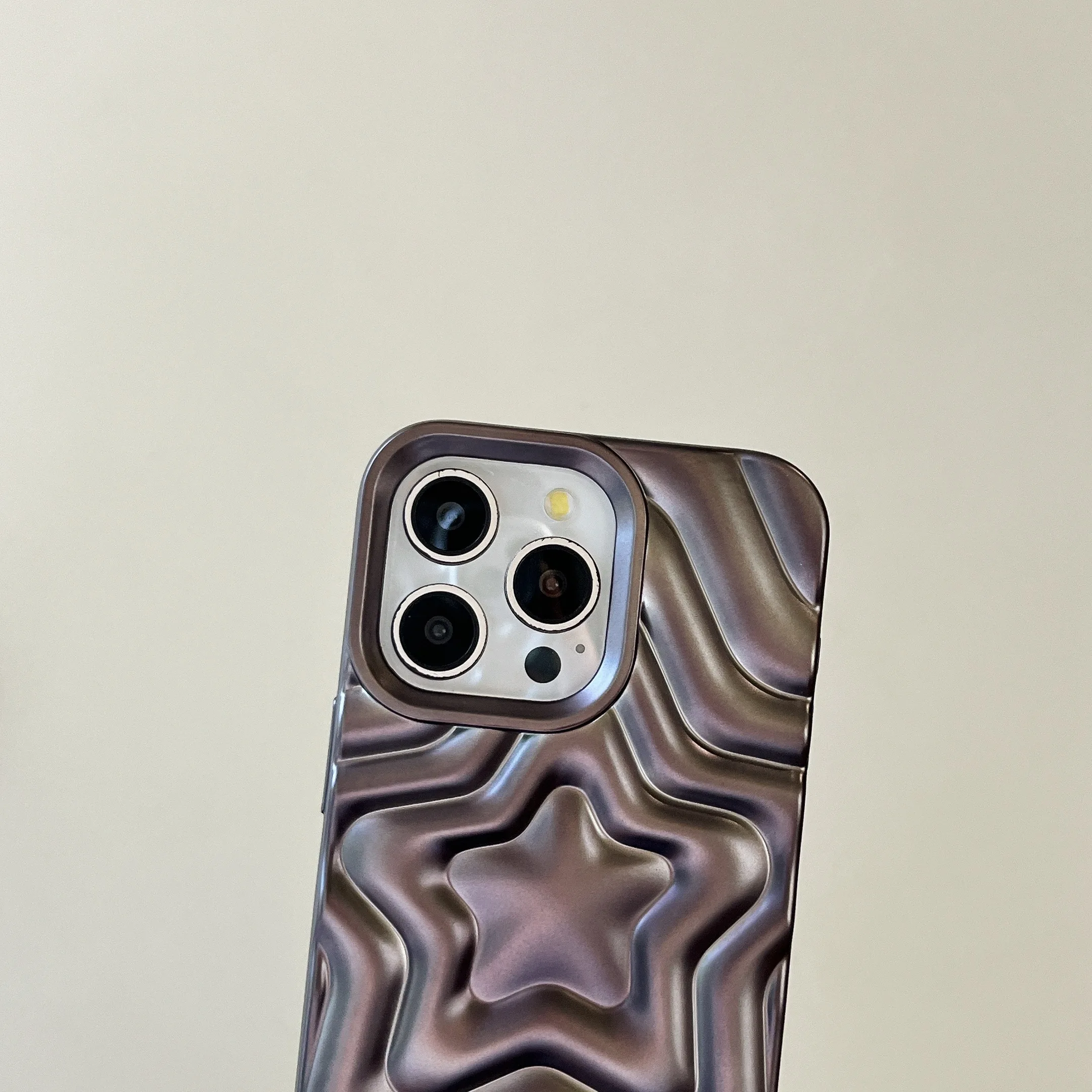 Gun Color Wave Pattern Shockproof Solid Phone Case with 3D Star Ripples Design