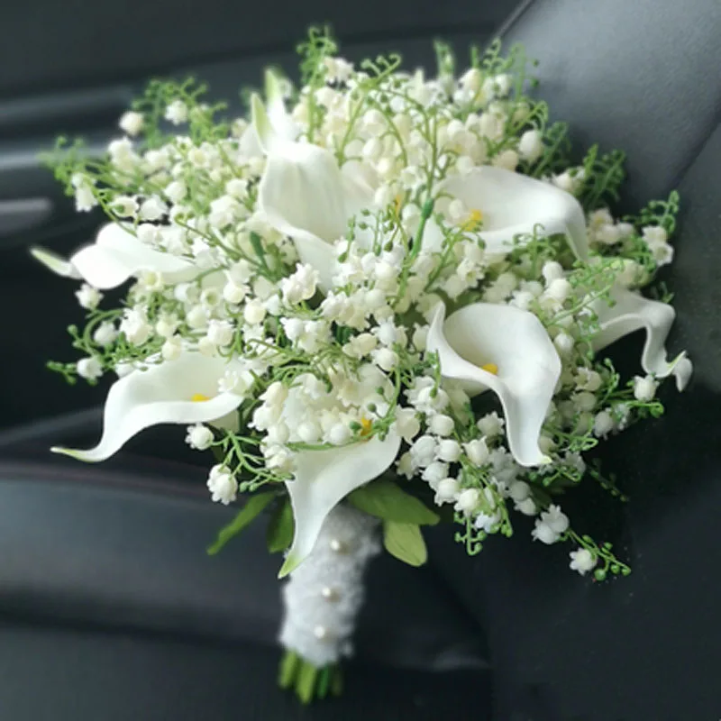 High-end simulation royal lily of the valley bouquet bride wedding calla flower bouquet Bridesmaid Bridal Party wedding bouquets,wedding flower decoration